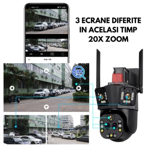 Cameră Supraveghere WiFi Exterior cu Zoom Optic 20X, Multi-Lentilă, Viziune Nocturnă și AI + CADOU CARD SD 64 - Img 6