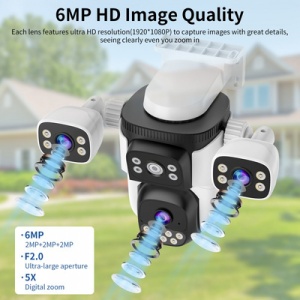 Cameră de supraveghere IP Speed Dome WiFi PTZ 3 în 1, 6 MP, 4 mm, vedere 360°, smart tracking, detectare umană, IR și lumină albă 30 m, microfon, difuzor, alarmă, slot card - Img 5