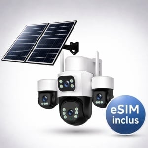 Camera de Supraveghere Pro Q50, 4 Lentile, 16MP, 4G și eSIM, Dublu Panou Solar 20W, Viziune Color și IR, Audio Bidirecțional, IP66
