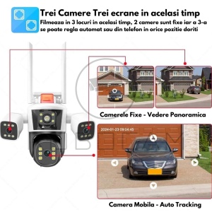 Camera de Supraveghere WIFI 5K, 12MP, 3 lentile, 3 ecrane, Control din telefon, Urmarire subiect, Microfon si difuzor incorporate. - Img 6