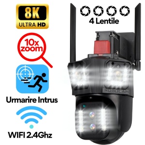Camera de Supraveghere WIFI 8K, 12MP, Zoom 10X, 4 lentile, 3 ecrane + CADOU Card SD 64 - Summer Sale - Img 3