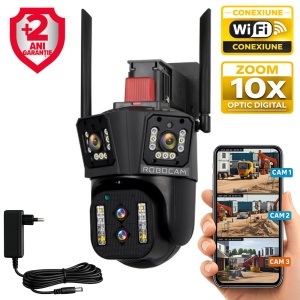 Camera de Supraveghere WIFI 8K, 12MP, Zoom 10X, 4 lentile, 3 ecrane