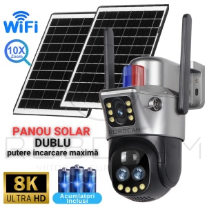 Cameră Supraveghere Duală cu 2 Ecrane, Zoom Optic 10X, Dublu Panou Solar, 8MP, WiFi, Exterior - Summer Sale - Img 2
