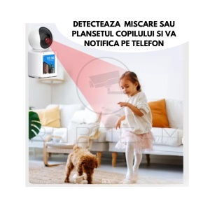 Cameră Video Baby Monitor 360° AI, WiFi, Detecție Plâns și Mișcare, cu Card SD 64GB - Img 3