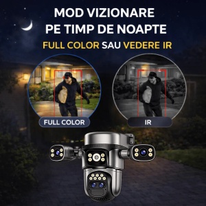 Cameră 4G Solară Robocam RBC-Q10 – 4 Lentile (4 mm + 4 mm + 4 mm + 12 mm), 12 MP, Dublu Panou, AI Human Tracking, Night Vision Color & IR, Audio Bidirecțional, Aplicație O-KAM Pro GREY - Img 6