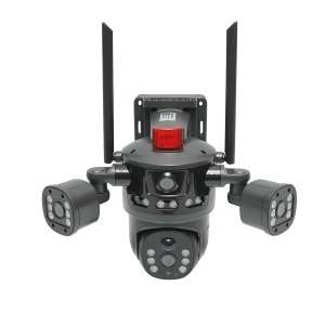 Camera supraveghere Ai 4G, WIFI 2.4GHz cu 1 obiectiv rotativ 360 PTZ, 1 Obiectiv dubla vedere wide + 2 obiective flash, panou solar 8W, detectie umana, infrarosu, alarma si aplicatie V380 Pro - Img 1