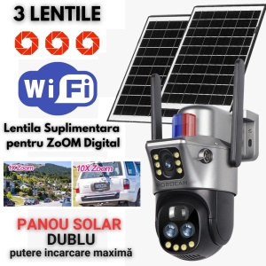 Cameră Supraveghere Duală cu 2 Ecrane, Zoom Optic 10X, Dublu Panou Solar, 8MP, WiFi, Exterior - Summer Sale - Img 3