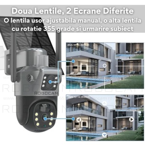 Cameră Supraveghere Dublă 8MP cu 2 Ecrane, Panou Solar, SIM 3G/4G, Card 128GB – Vizualizare Duală în Timp Real - Img 3