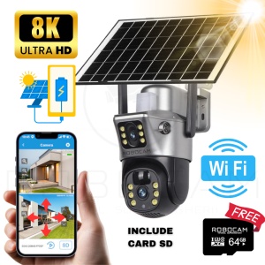 Cameră Supraveghere Dublă 8MP cu 2 Ecrane, Panou Solar, WiFi, Card 64GB – Vizualizare Duală în Timp Real - Img 2