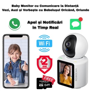 Cameră Video Baby Monitor 360° AI, WiFi, Detecție Plâns și Mișcare, cu Card SD 64GB - Img 2