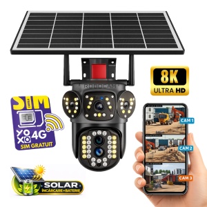 Cameră de Supraveghere 4G, Solară, Duală, Panoramica, cu 8MP, 10X ZOOM, Panou Solar și Detecție Mișcare + CARTELA SIM CADOU