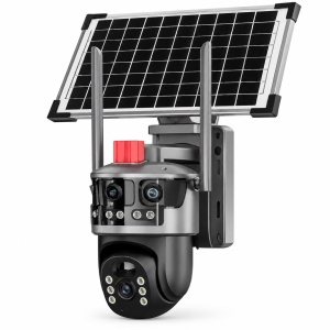Cameră de Supraveghere WiFi Solară, Duală, Panoramica, cu 4MP, Panou Solar și Detecție Mișcare