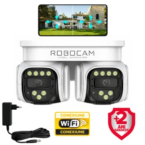 Camera WiFi Dubla, 2 Camere Rotative, Suport Prindere Colt, 4MP, Detectie si Urmarire Persoana
