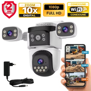 Cameră de supraveghere IP Speed Dome WiFi PTZ 3 în 1, 6 MP, 4 mm, vedere 360°, smart tracking, detectare umană, IR și lumină albă 30 m, microfon, difuzor, alarmă, slot card