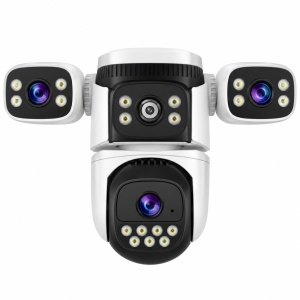 Cameră de supraveghere IP Speed Dome WiFi PTZ 3 în 1, 6 MP, 4 mm, vedere 360°, smart tracking, detectare umană, IR și lumină albă 30 m, microfon, difuzor, alarmă, slot card