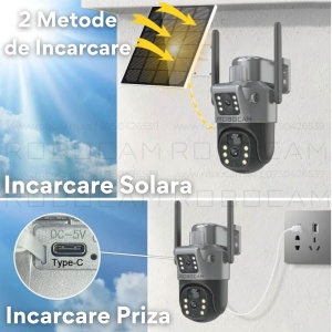 Camera Supraveghere Gri DUBLA 2 Ecrane Diferite cu Panou Solar si Cartela SIM, 8MP, 3G/4G + CARD SD 32GB - Img 2