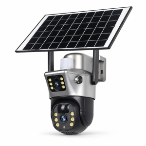 Camera Supraveghere Gri DUBLA 2 Ecrane Diferite cu Panou Solar si Cartela SIM, 8MP, 3G/4G