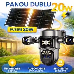 Cameră 4G Solară Robocam RBC-Q10 – 4 Lentile (4 mm + 4 mm + 4 mm + 12 mm), 12 MP, Dublu Panou, AI Human Tracking, Night Vision Color & IR, Audio Bidirecțional, Aplicație O-KAM Pro GREY - Img 7