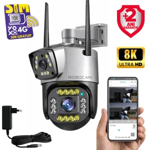 Camera de Supraveghere, 2 Ecrane, Inteligenta 350, 4G + Cablu Lan, 4K, 8 MP. 1080P