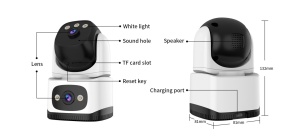 Cameră de supraveghere interior WiFi, dual lens 2+3 MP, lentilă 4 mm, detectie mișcare, auto tracking, night vision full color, microfon și difuzor, slot card - Img 2