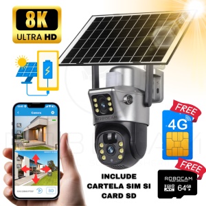 Cameră Supraveghere Dublă 8MP cu 2 Ecrane, Panou Solar, SIM 3G/4G, Card 128GB – Vizualizare Duală în Timp Real - Img 2