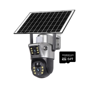 Cameră Supraveghere Dublă 8MP cu 2 Ecrane, Panou Solar, WiFi, Card 64GB – Vizualizare Duală în Timp Real - Img 3