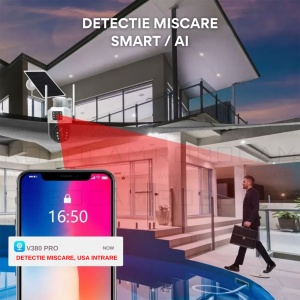 Camera Supraveghere Gri DUBLA 2 Ecrane Diferite cu Panou Solar si Cartela SIM, 8MP, 3G/4G + CARD SD 128GB - Img 6