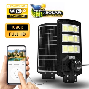 Camera Supraveghere + Lampa LED cu Panou Solar si Telecomanda, WiFi, 18.000 Mah