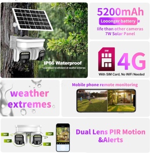 Camera 4G Dubla, Panou Solar, 2 Camere Rotative, Suport Prindere Colt, 4MP, Detectie si Urmarire Persoana - Img 3