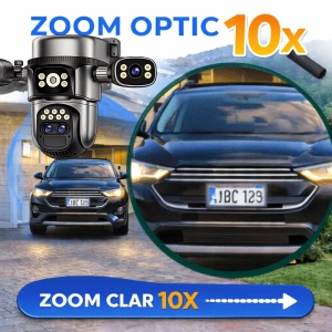 Cameră 4G Solară Robocam RBC-Q10 – 4 Lentile (4 mm + 4 mm + 4 mm + 12 mm), 12 MP, Dublu Panou, AI Human Tracking, Night Vision Color & IR, Audio Bidirecțional, Aplicație O-KAM Pro GREY - Img 4