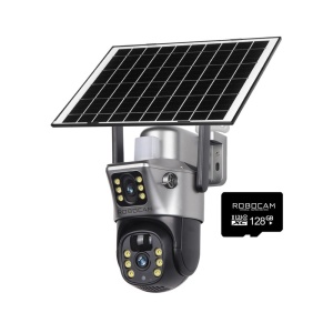 Cameră Supraveghere Dublă 8MP cu 2 Ecrane, Panou Solar, SIM 3G/4G, Card 128GB – Vizualizare Duală în Timp Real