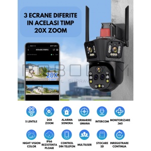Cameră Supraveghere WiFi Exterior cu Zoom Optic 20X, Multi-Lentilă, Viziune Nocturnă și AI + CADOU CARD SD 64 - Img 11