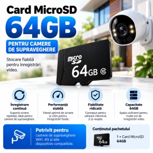 Card de Memorie MicroSD 64GB pentru Camere de Supraveghere WiFi și 4G – Stocare Foto și Video - Img 2