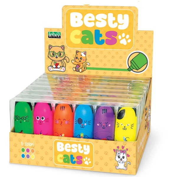 Set marker evidențiator fluo Besty Cats, 6 culori (6 buc/blister, 8 buc/display) - Img 1