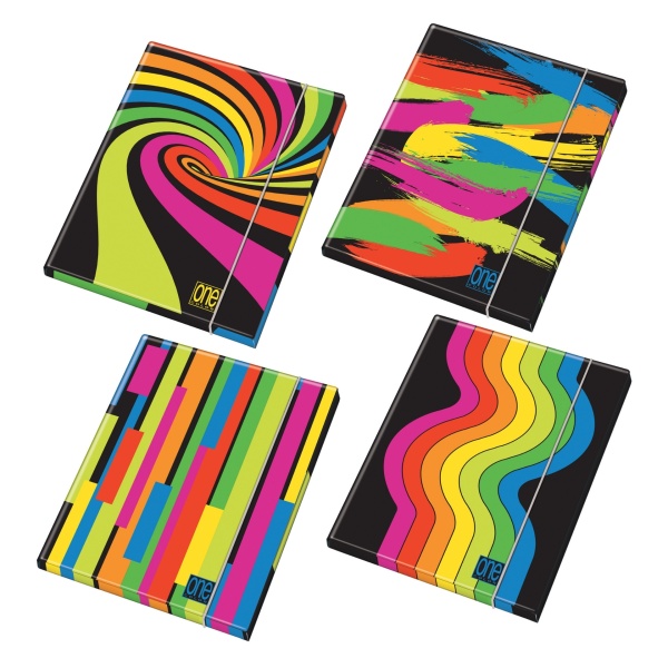 Dosar A4 cu elastic din carton lucios plastificat - One Color Black & Fluo (26×35 cm)
