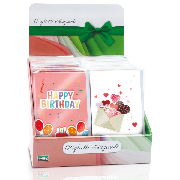 Felicitare POP-UP zi de nastere, cu modele asortate cu detalii aurii pe exteriorul felicitarii - 11.5 x 17 cm (48 buc/display)