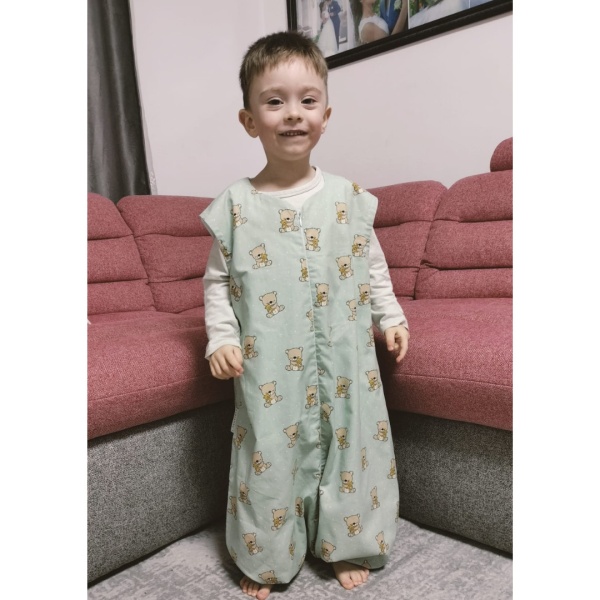 Sac de Dormit Copii cu Picioare - Verde Imprimeu Ursuleți | Primăvară-Toamnă | Bumbac 100%