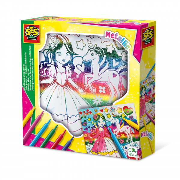 Set creativ - Coloreaza pe panza printesa si unicorn cu efect metalic