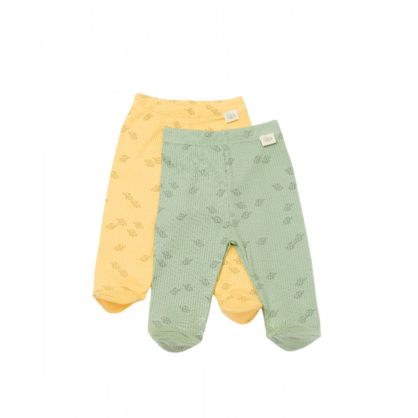 Set 2 pantalonasi cu botosei Printed, BabyCosy, 50% modal+50% bumbac, Lamaie/Verde