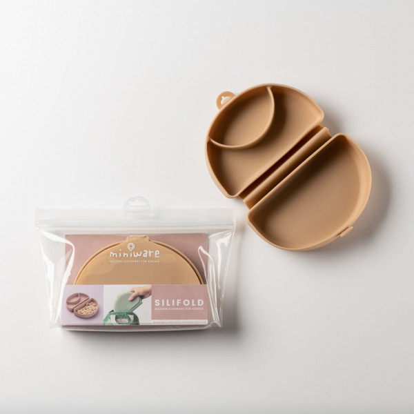 Recipient diversificare hrana bebelusi Miniware Silifold, 100% din silicon alimentar, Almond Butter