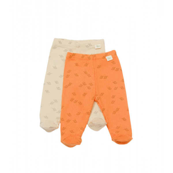 Set 2 pantalonasi cu botosei Printed, BabyCosy, 50% modal+50% bumbac, Stone/Apricot