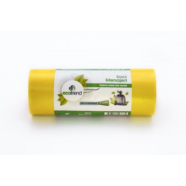 Saci menaj strong 60L GALBEN, 15 buc/rola