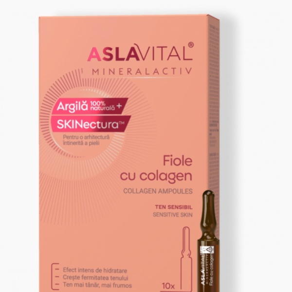 Fiole cu Colagen și Elastină Aslavital Mineralactiv, 10 fiole x 2 ml