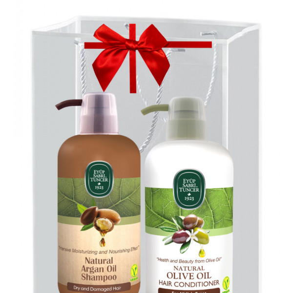 Pachet Balsam par ulei natural masline 600ml si Sampon argan 600ml