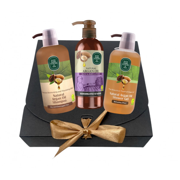 Pachet Lotiune de maini si corp 250 ml, Sampon 600 ml si Gel de dus 600 ml cu ulei de Argan