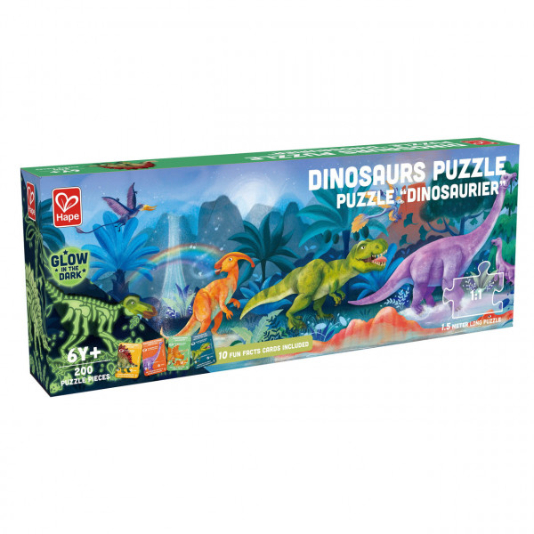 Puzzle pentru copii cu dinozauri fotoluminescent (200 piese, 1.5m)