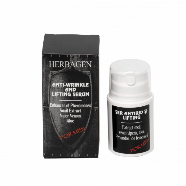 Ser antirid și lifting pentru bărbați – cu promotor de feromoni, extract din melc, venin de de vipera si aloe , 50 g