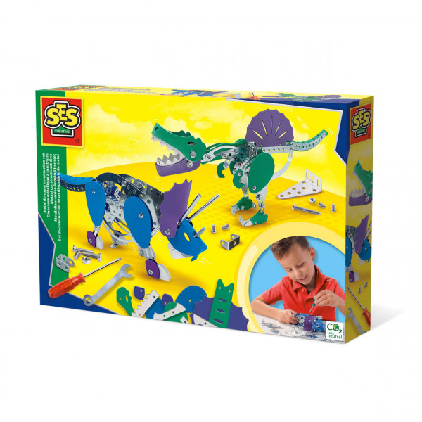 Set de constructie – Dinozauri din metal Triceratops si Spinosaurus