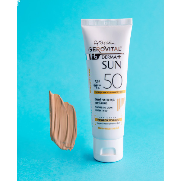 Cremă pentru Față SPF 50 Tentă Aurie Derma+ Sun, 50 ml