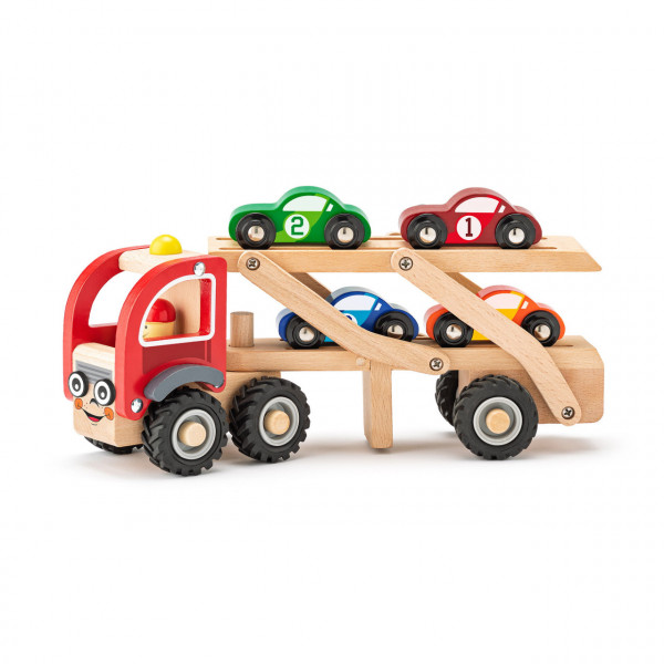Jucarie din lemn - Camion cu masini de curse